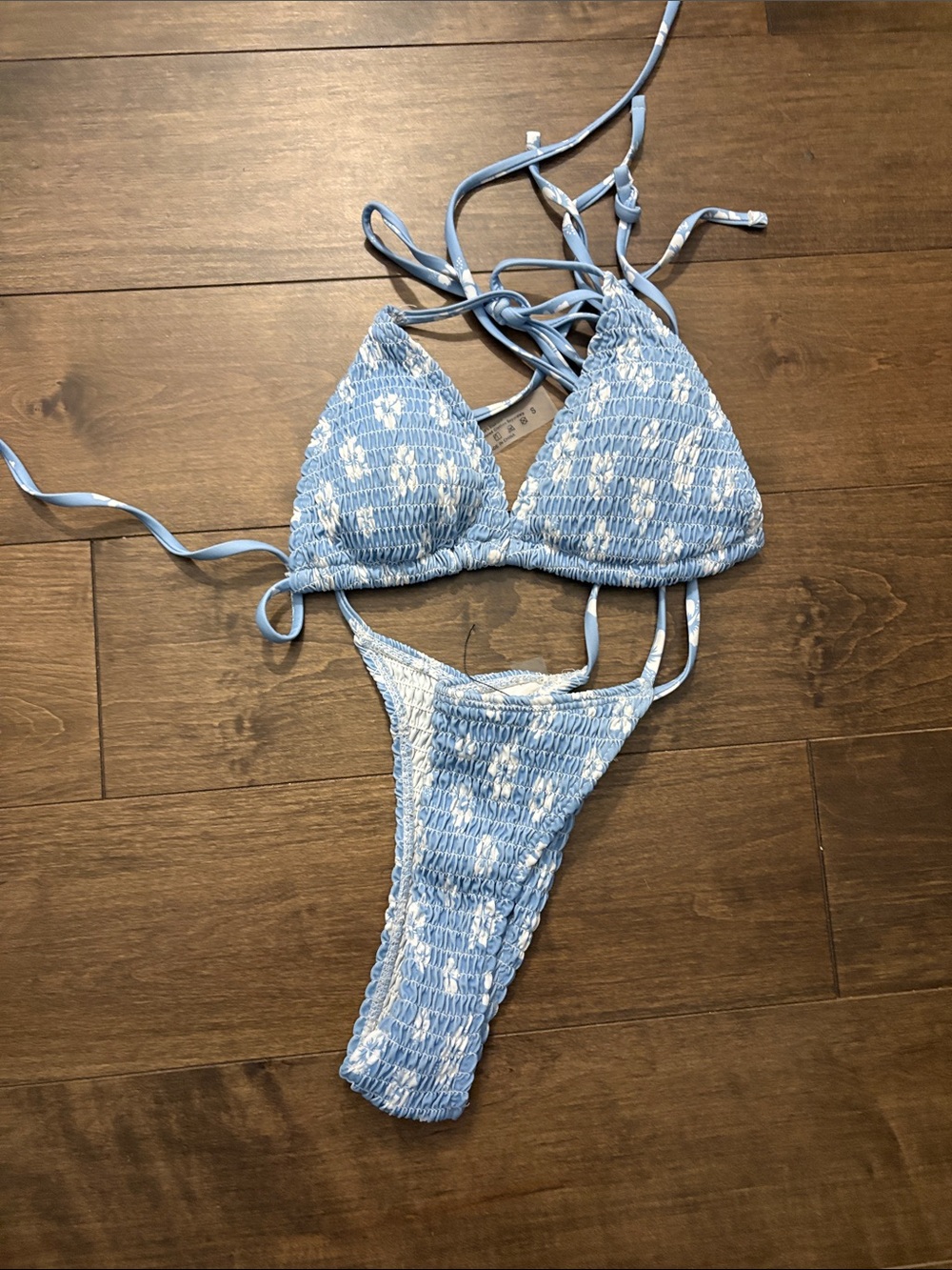 Light Blue Smocked Floral Bikini Set